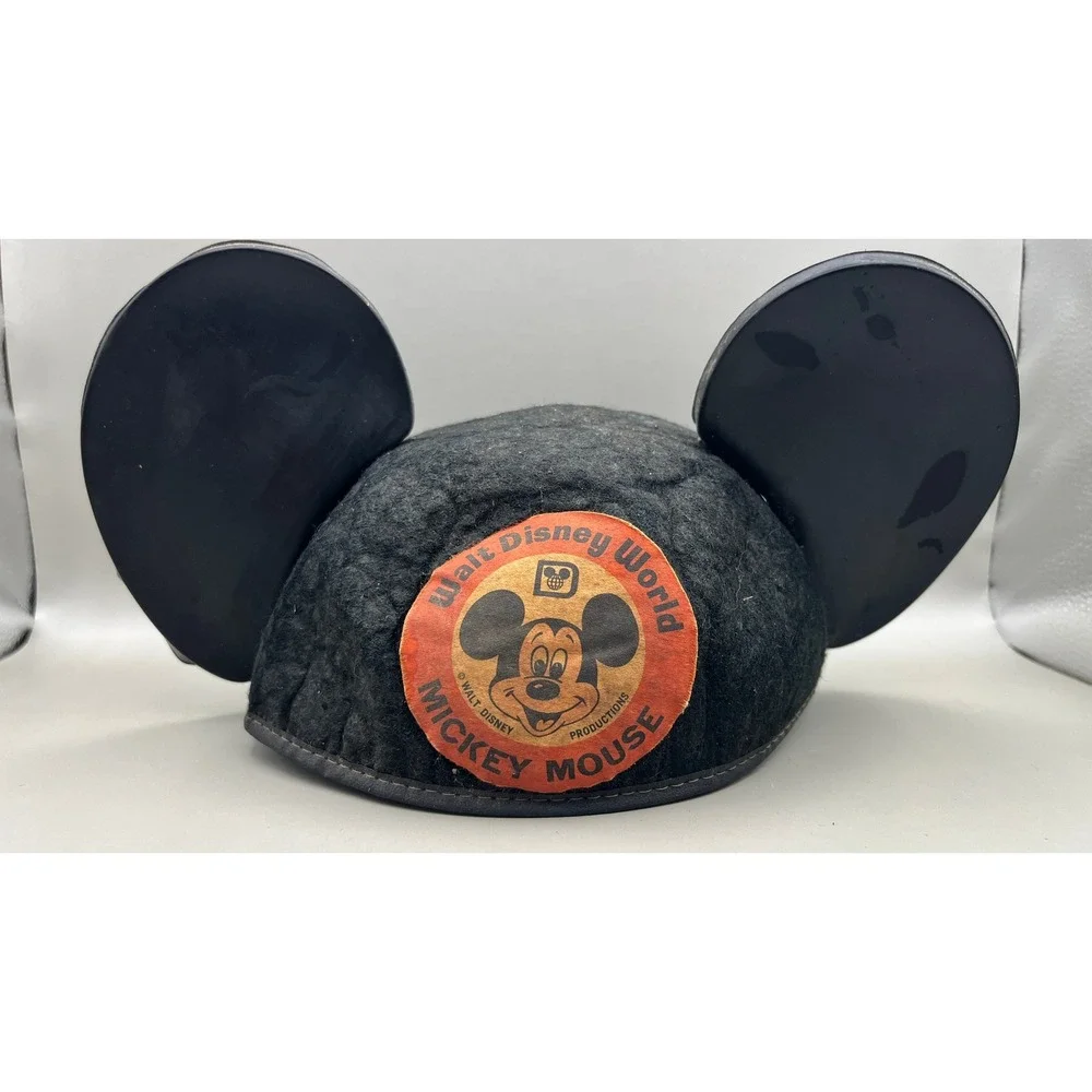 Vtg Walt Disney World Mickey Mouse Ears Felt Hat Cap Black Retro Souvenir